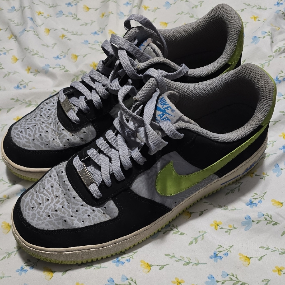 Nike Air Force 1 Black and Lime Green Sneakers